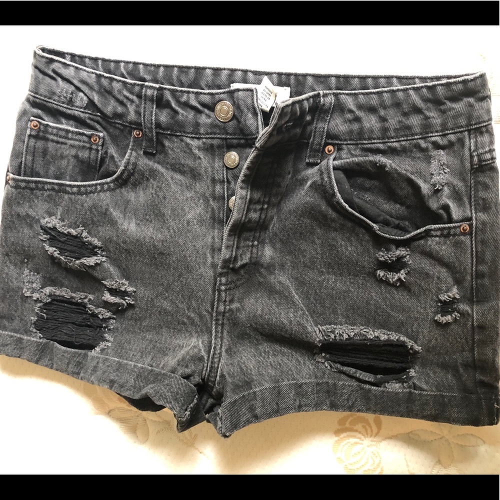 Black Distressed Denim Shorts